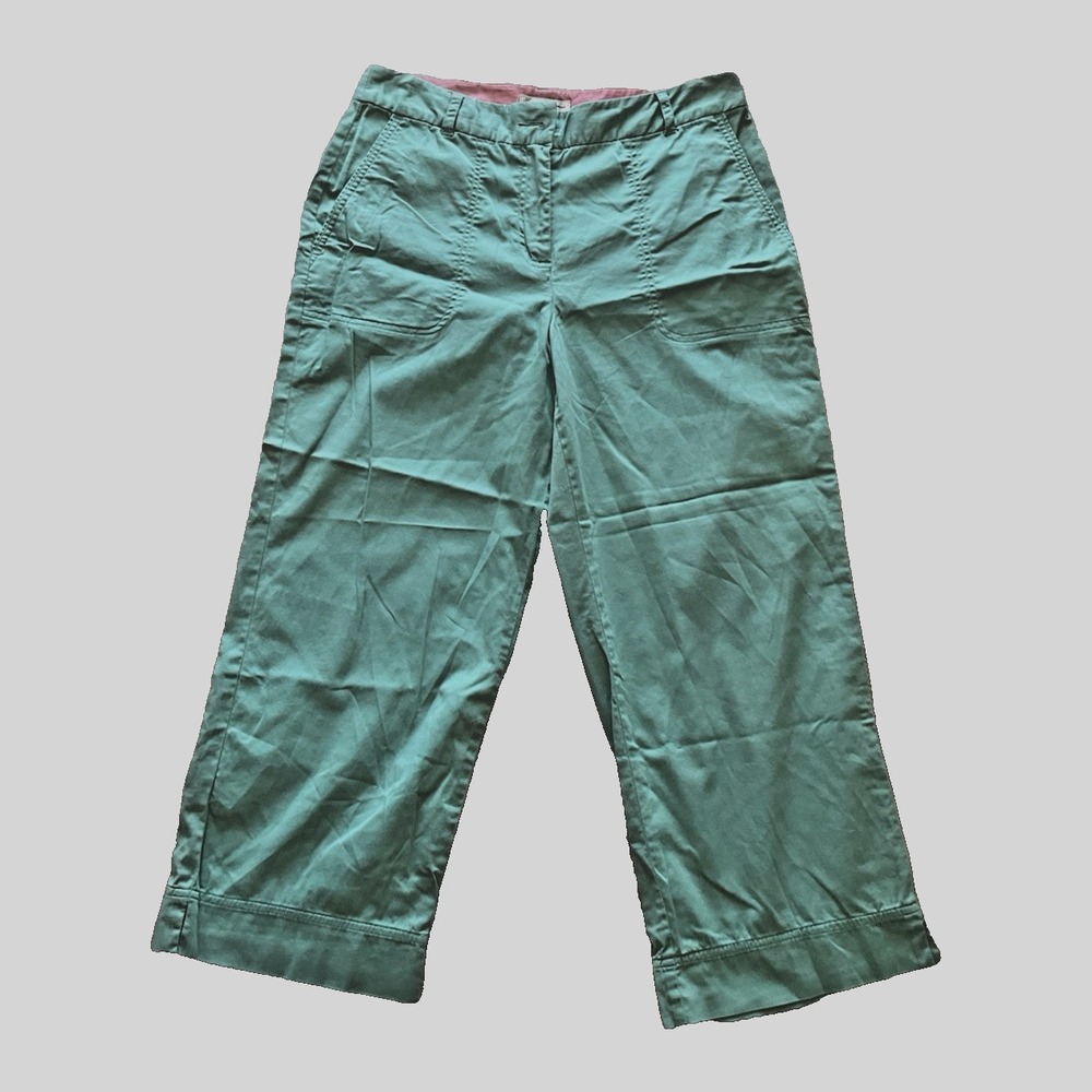 Tommy Bahama VTG Y2K Sz 6 Teal/ Mint Stretch Capri Crop Pants w/‎ Leg Vents